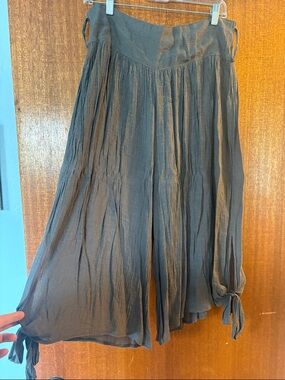 Honey Punch Slate Gray Crinkled Wide-Leg Pants